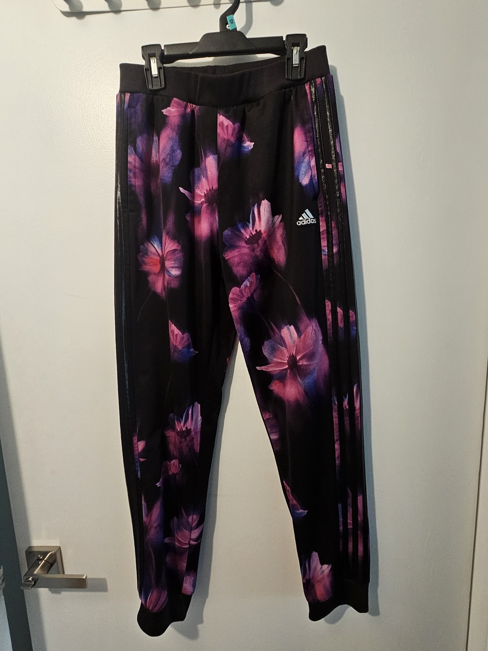 adidas Black Sweatpants with Pink & Purple Floral Print